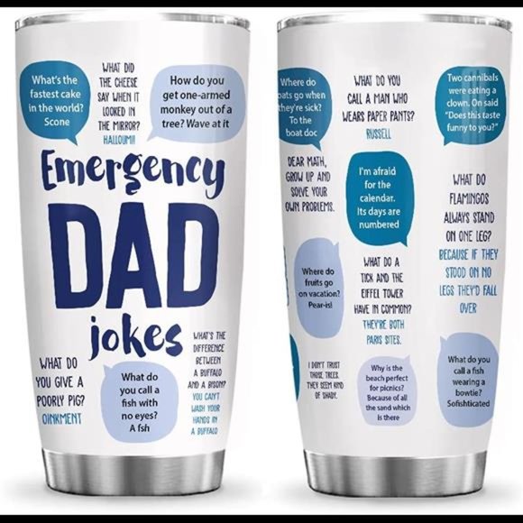 64HYDRO 20oz Emergency Dad Jokes, Gift For Dads Tumbler Cup with Lid - Picture 4 of 4